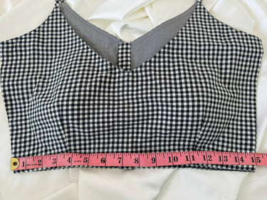 Ready To Wear Saree Blouse | Handwoven Cotton | Size 34 | Black and White Checks | Sphagetti Strap | Free Shipping | Ships from California